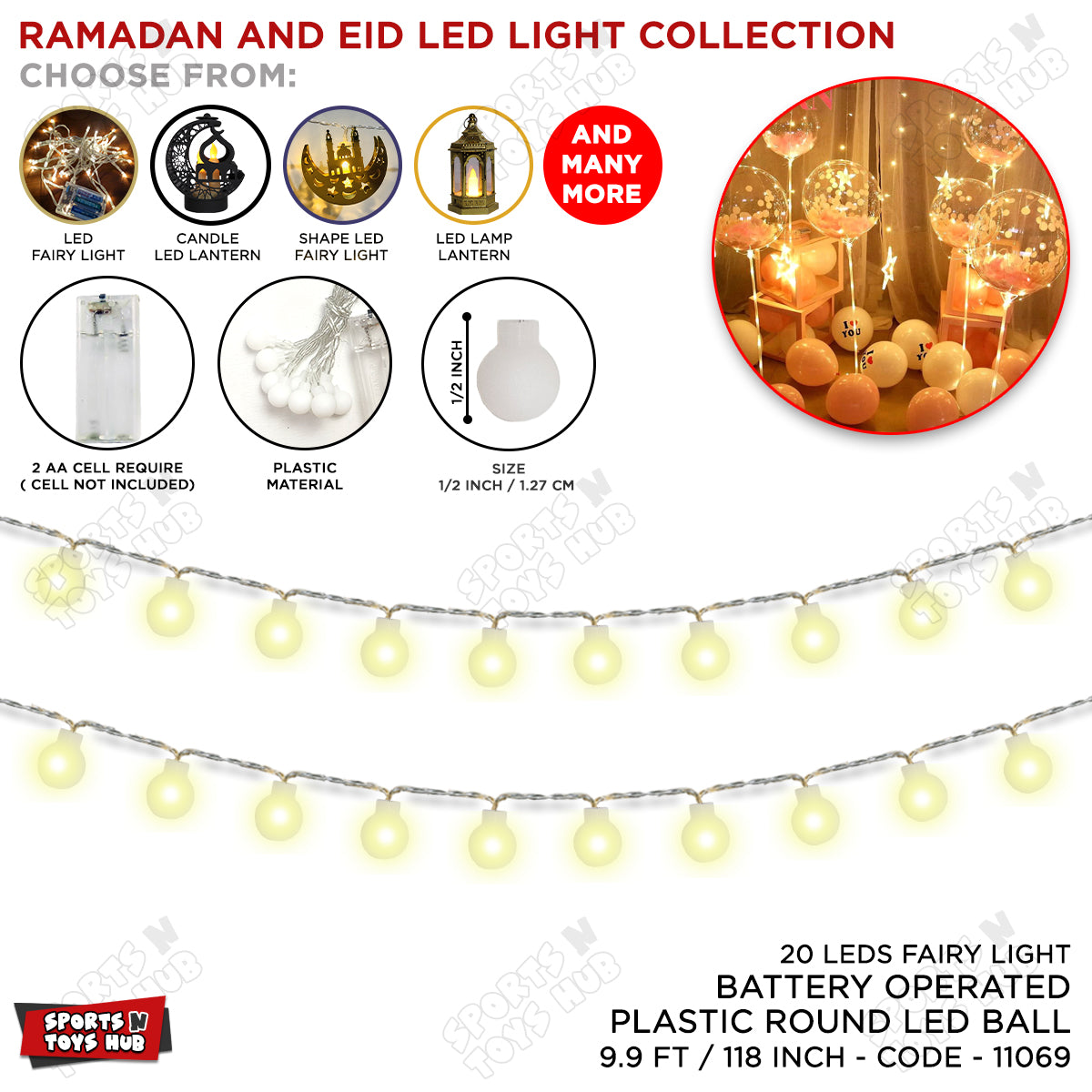 Round Ball Berry Shape Fairy 20 LED Bulbs Battery Operated Light