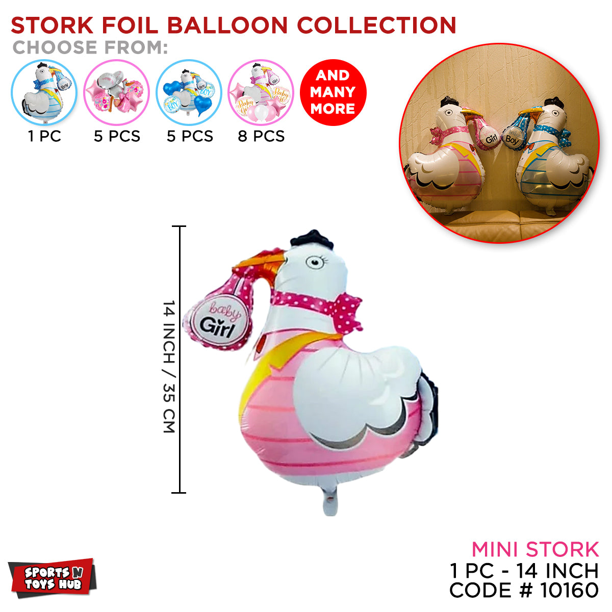 14 Inch Mini Stork Foil Balloon - Pink
