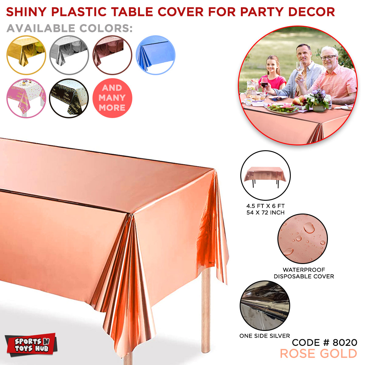 Rose Gold Color Shinny Plastic Table Cover