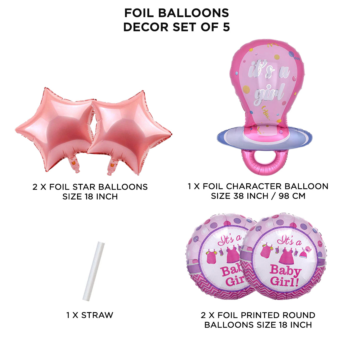 Baby Girl Pacifier Foil Balloon Set