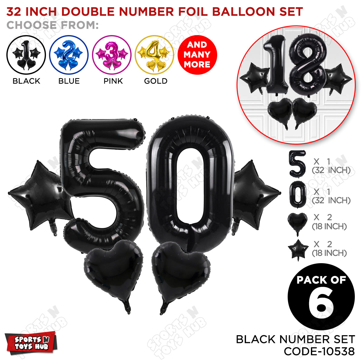 Black Color 32 Inch Number Foil Balloon Set