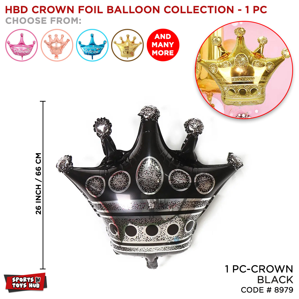 Black HBD Crown Shape Foil Balloon