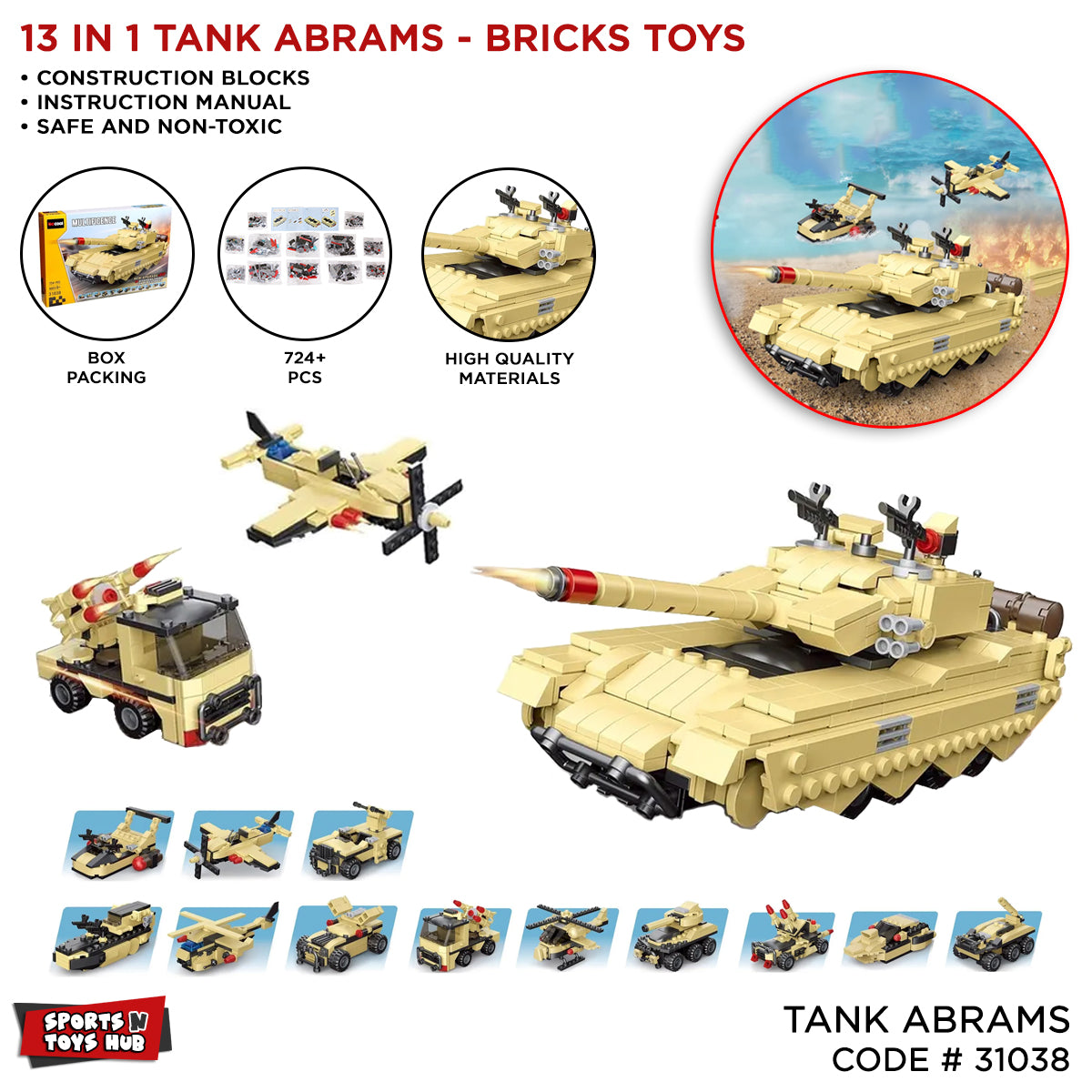 Decool Building Block Kits Toys 724+pcs Construction Bricks 13 in 1 Tank Blocks Toys