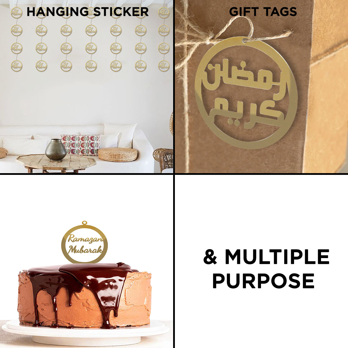 Ramadan Kareem Urdu Text Round Tag Style Acrylic Cake Topper