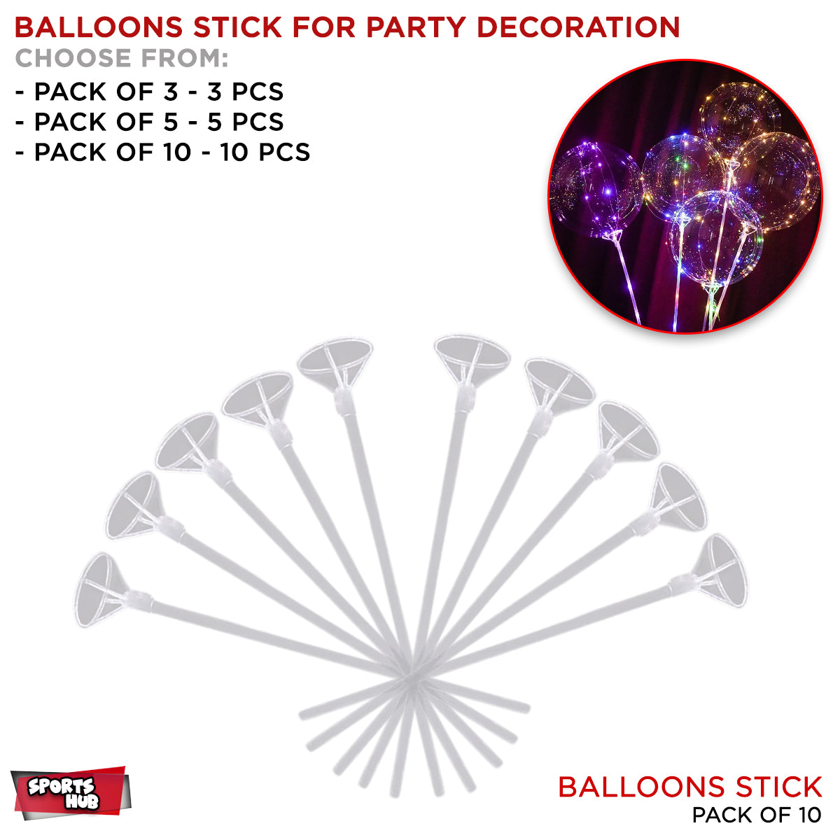 PVC Plastic Balloon Stick with Holders - Long, Thick sticks for Balloon Bouquet, Bobo Balloons or Handheld Purposes