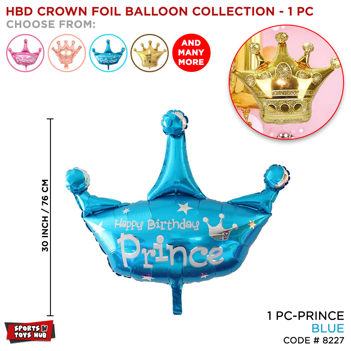 HBD Prince Crown Shape Foil Balloon