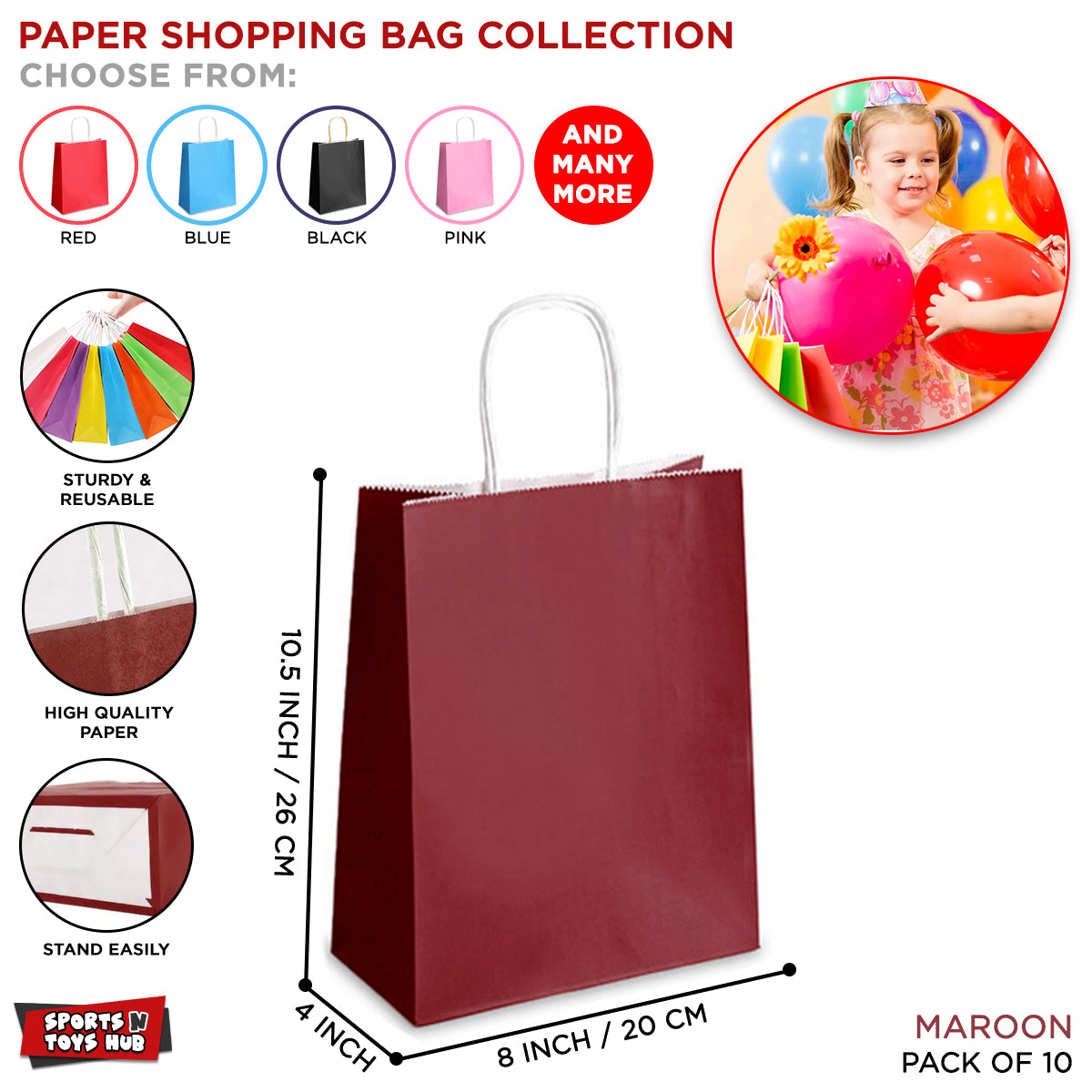 Imported Kraft Paper Gift Bags 8x10 Inches - Pack of 10