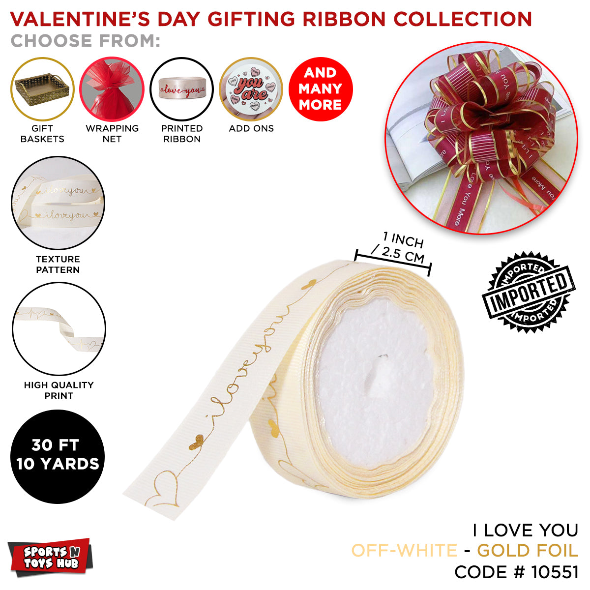 Imported I Love You Printed Gold Foil Ribbons Collection