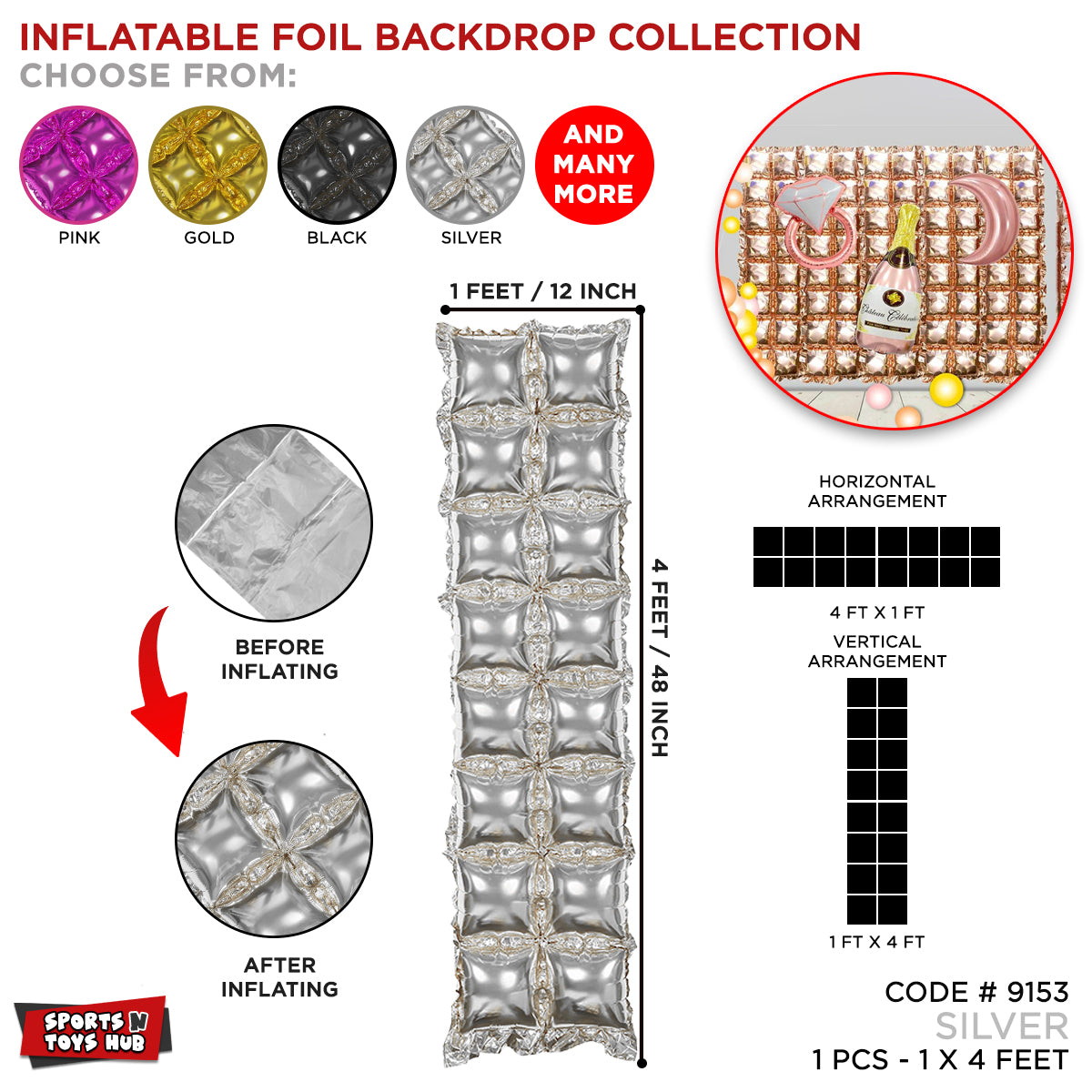 1 x 4 Feet Inflatable Foil Backdrop Balloon Collection