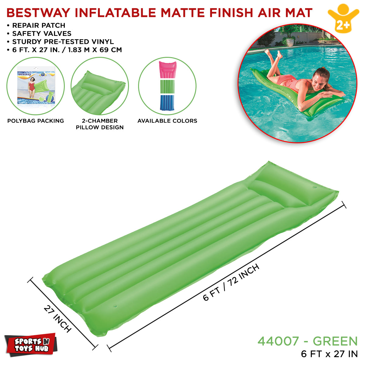 Bestway 6 FT Inflatable Matte Finish Swimming Pool Air Mat - 44007