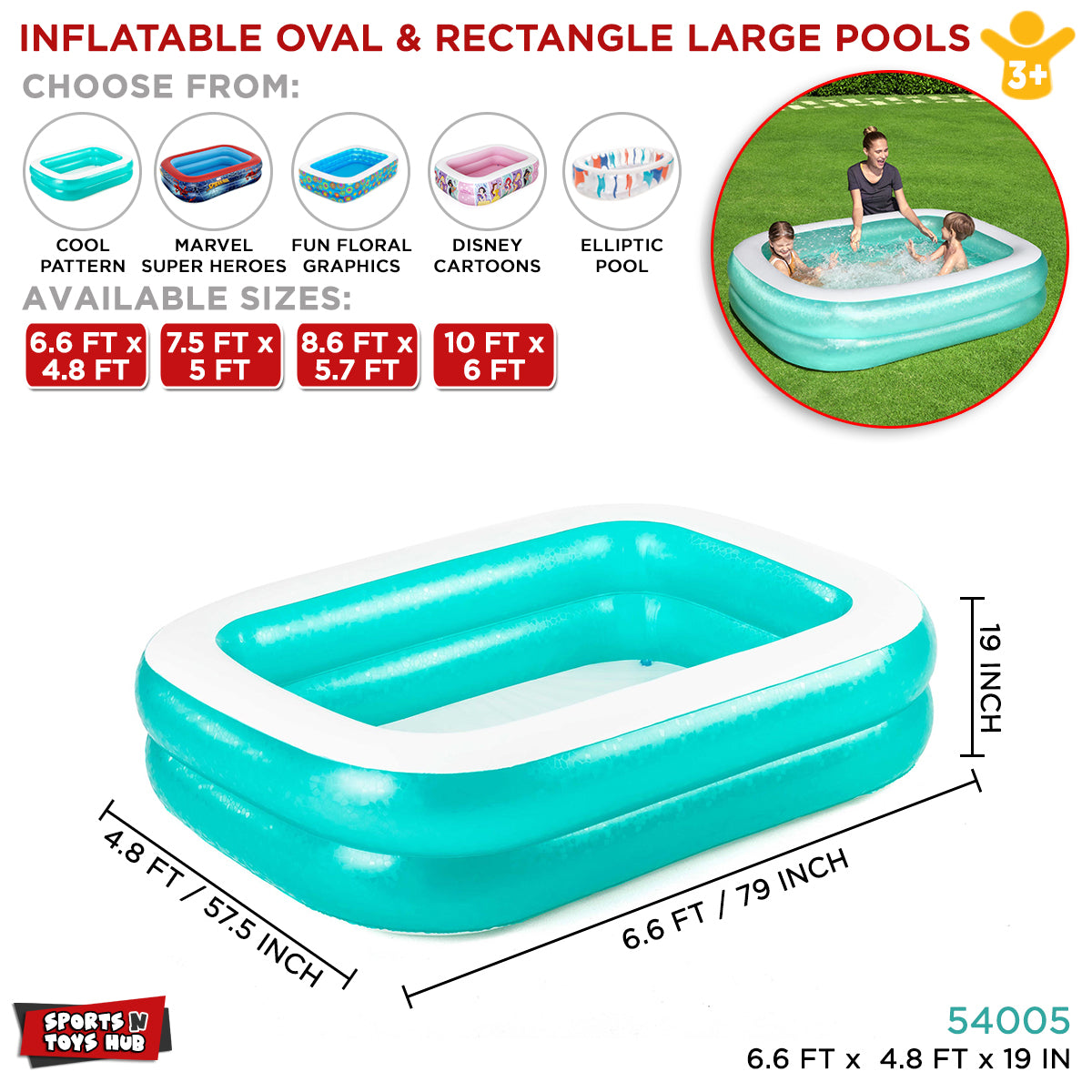 Inflatable Oval Rectangle Pool - 54005