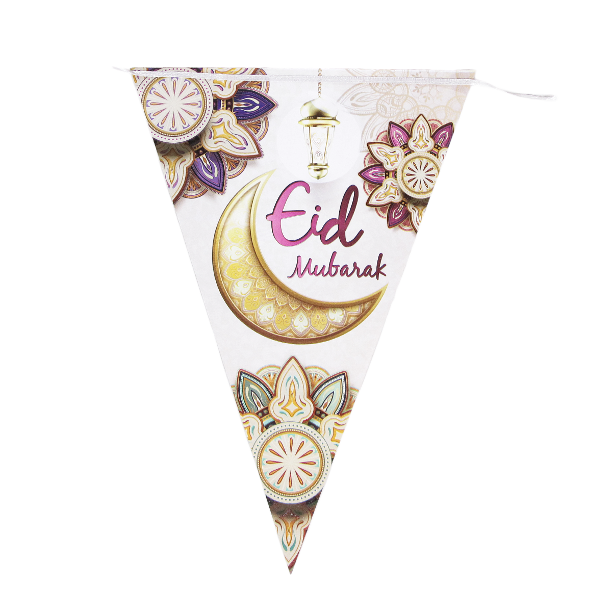 Eid Mubarak With Crescent Moon Printed Flag Triangle Banner