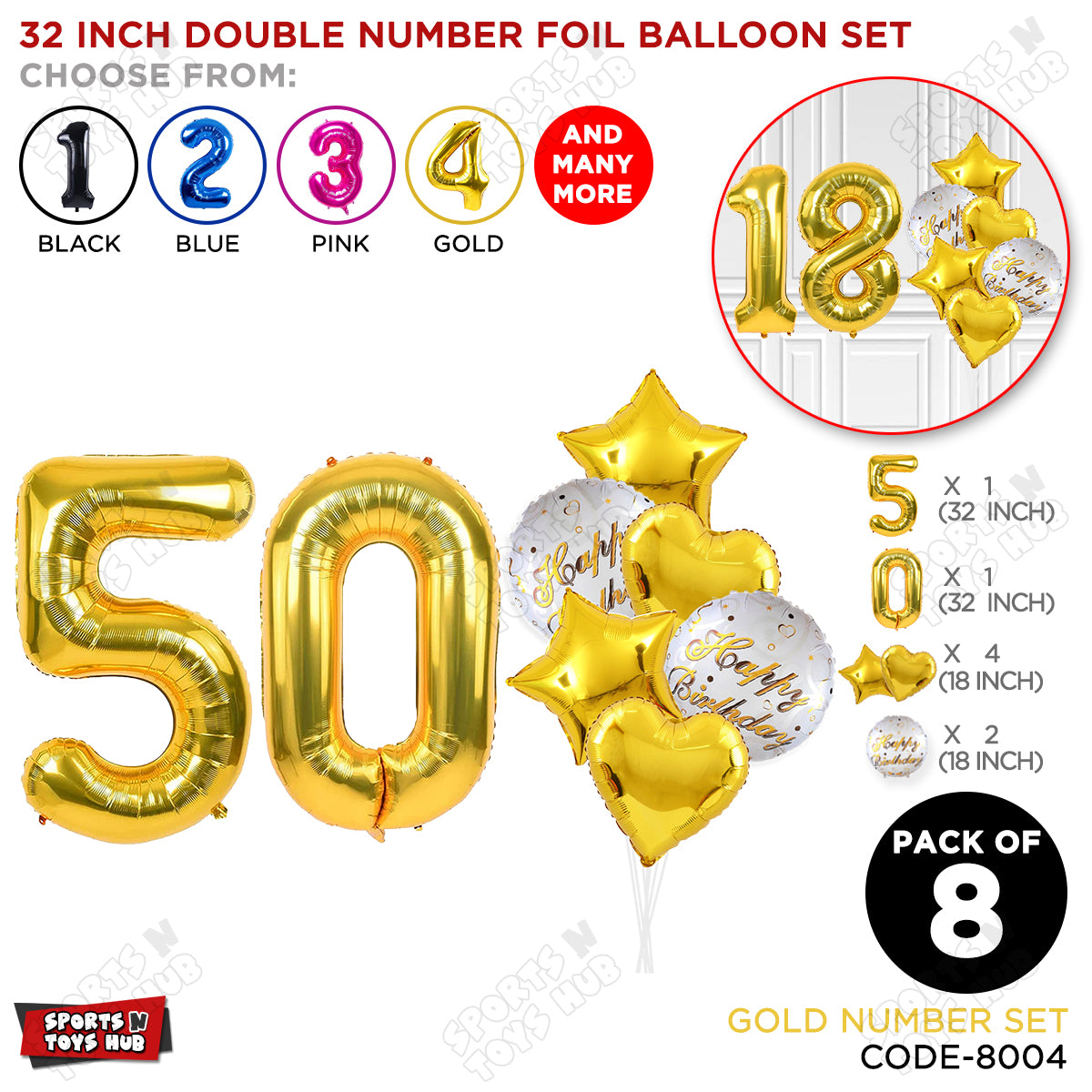32 Inch Gold Color Number Foil Balloon With Round Printed Balloon Set