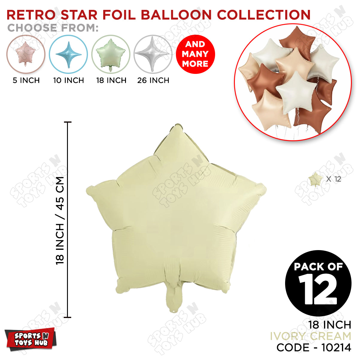 18 Inch - Retro Ivory Cream Star Foil Balloon