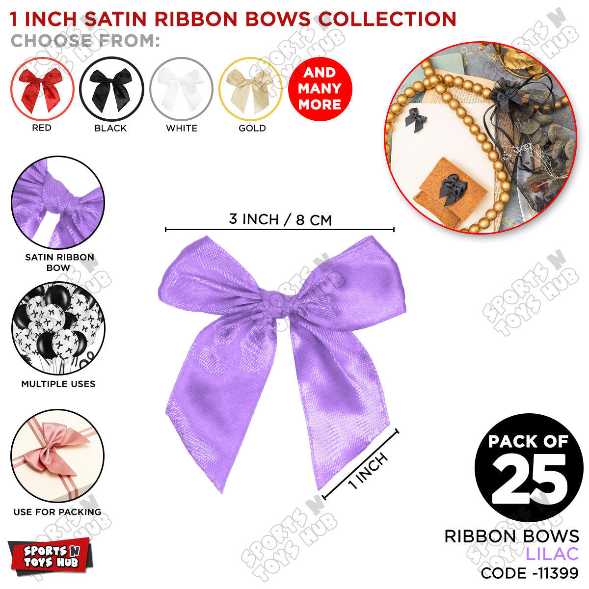 3-Inch Satin Ribbon Bows β For Gift Wrapping & Decor - Pack of 25