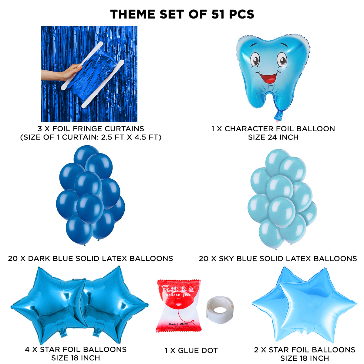 First Tooth Foil Balloon Theme With Curtain - Blue
