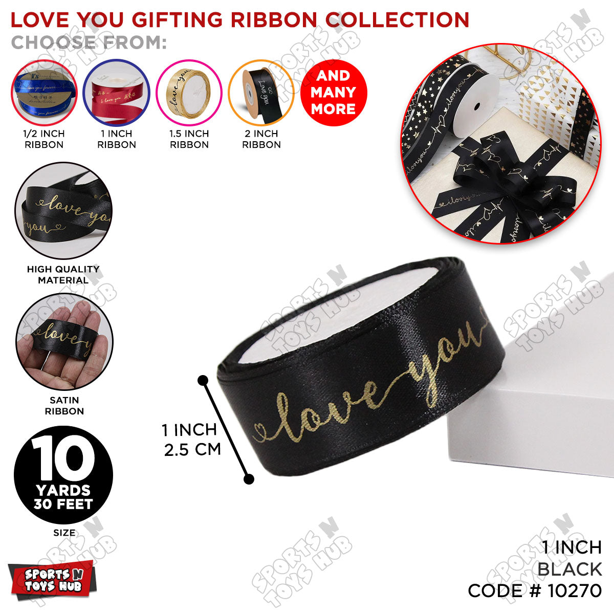 "Love You" Printed Satin Ribbon Roll – 1 Inch x 9 Yards for Gift Wrapping & Floral Decor