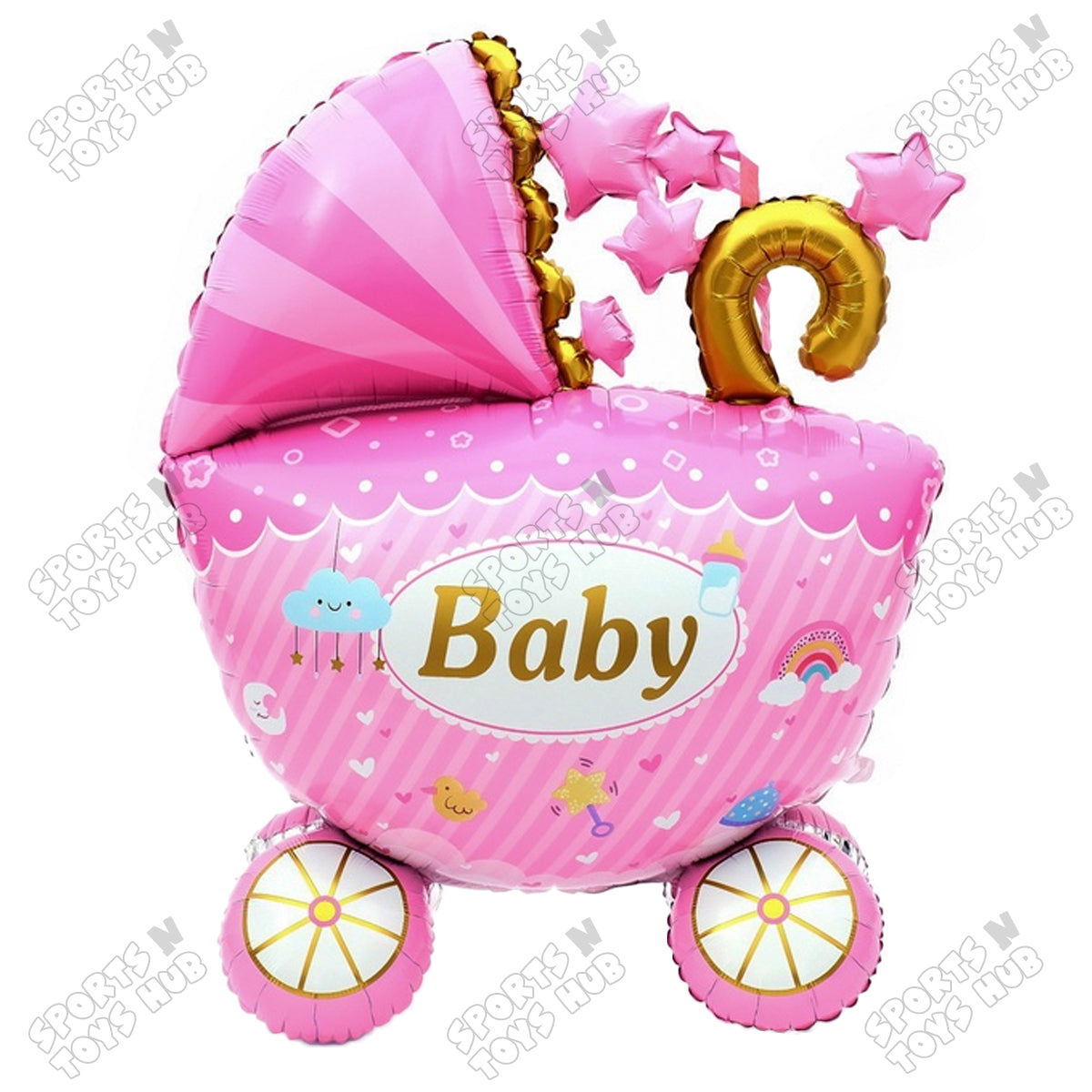 4D Super Jumbo Baby Girl Stroller Foil Balloon Stand - 104x85 CM