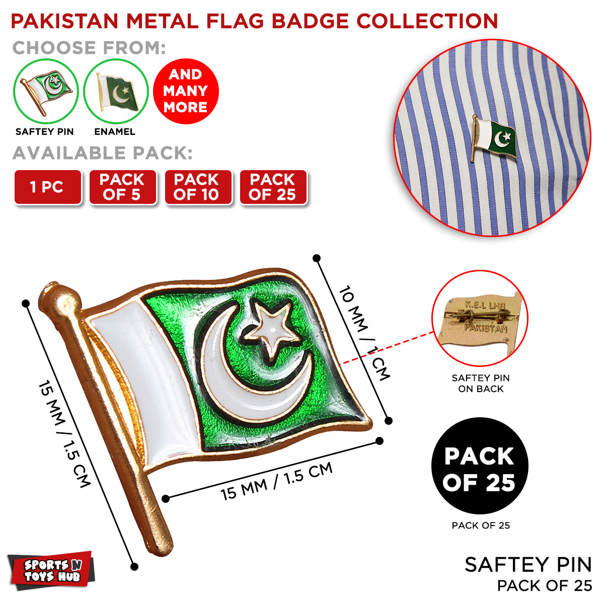 Pakistan Flag Safty Pin Badge Collection