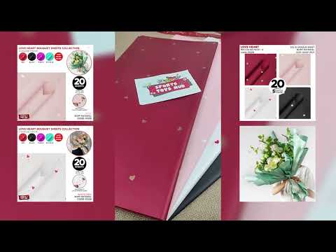 Love Hearts Printed Solid Opaque Flower Bouquet Sheets - 20 Sheets