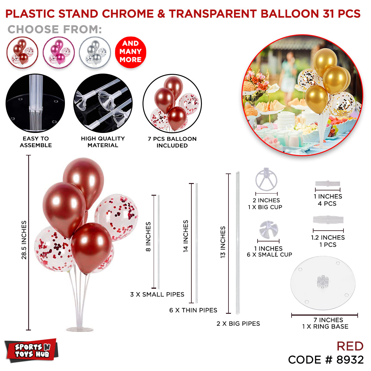 Plastic Stand Chrome & Transparent Balloon Kit