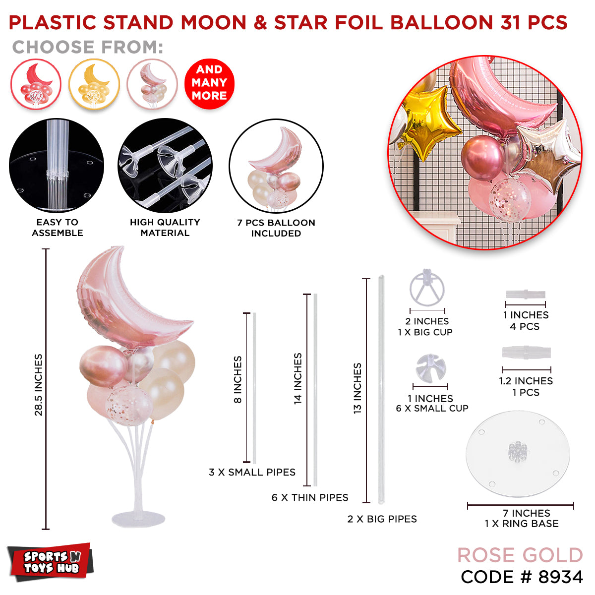 Plastic Stand Moon & Star Foil Balloon Kit