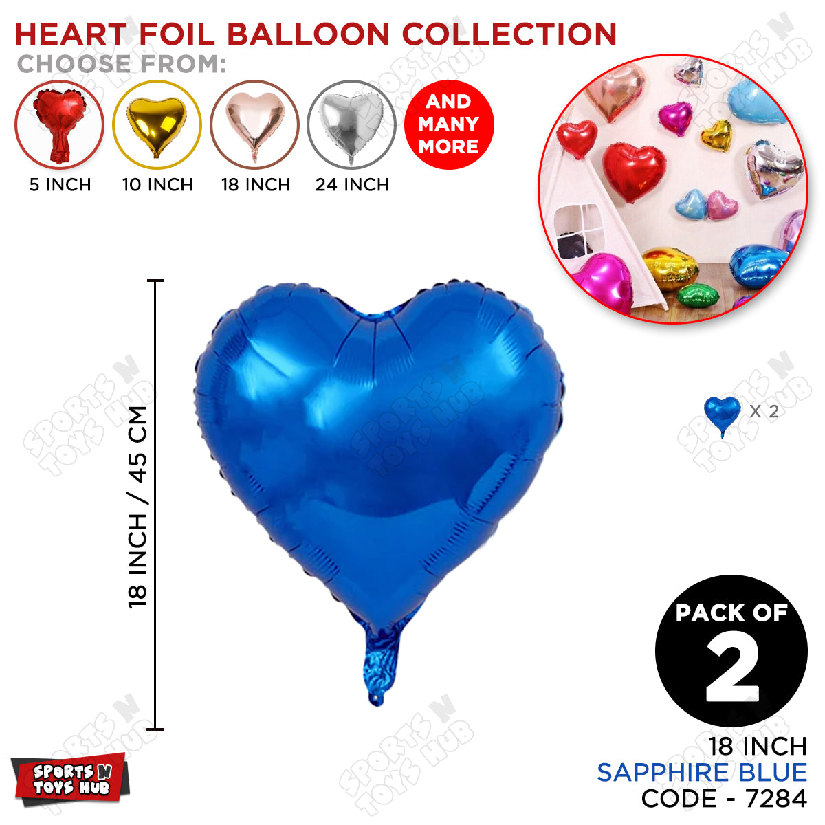 18 Inch - Heart Shape Foil Balloon Collection - Pack Of 2