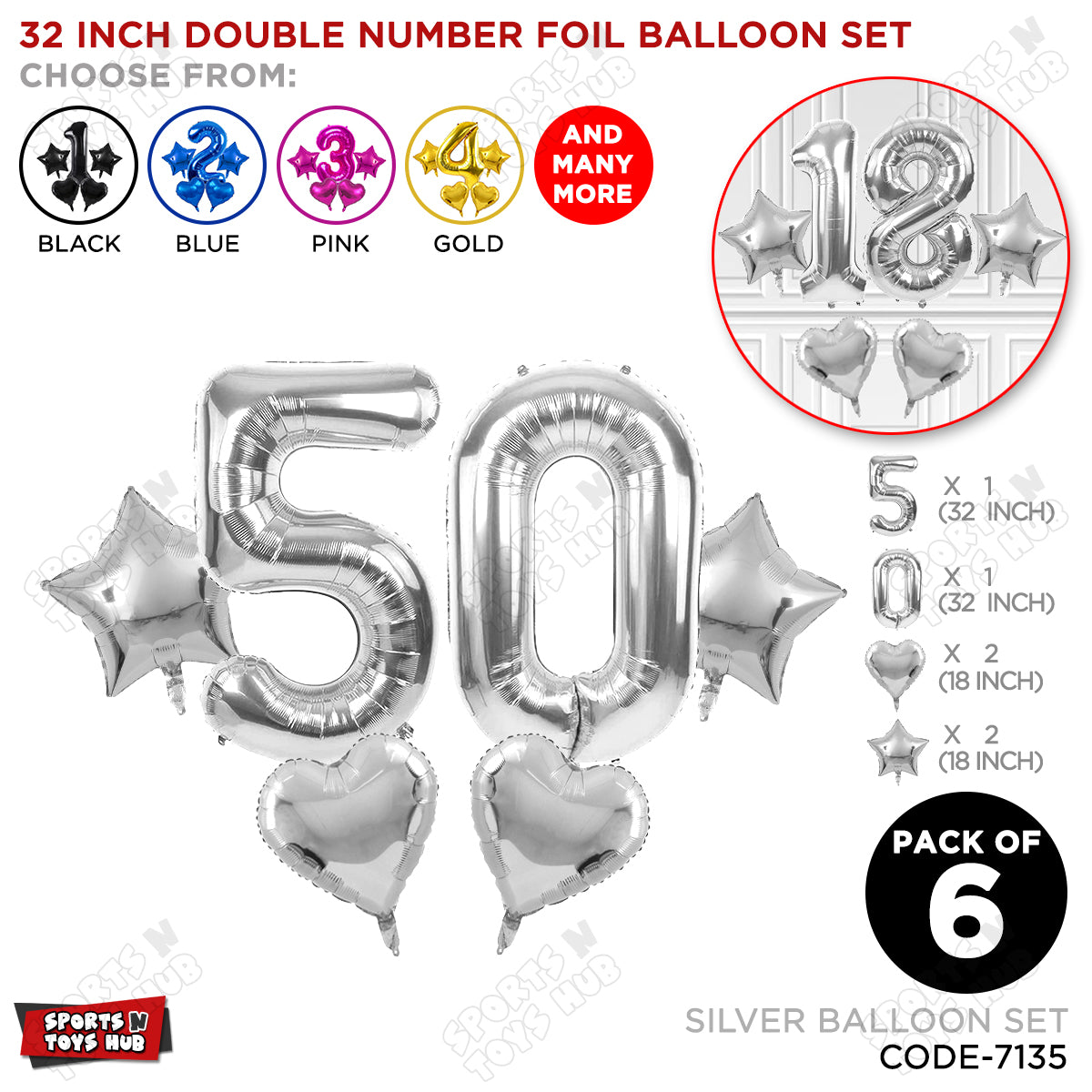 Silver Color 32 Inch Number Foil Balloon Set