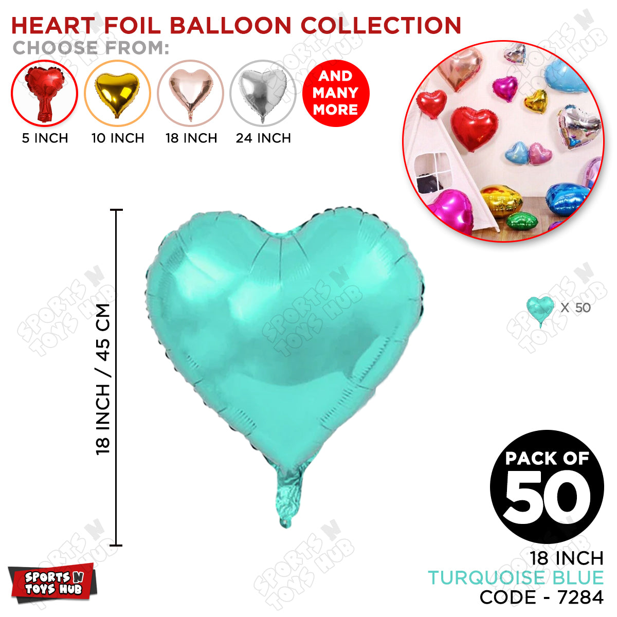 18 Inch - Turquoise Blue Heart Foil Balloon