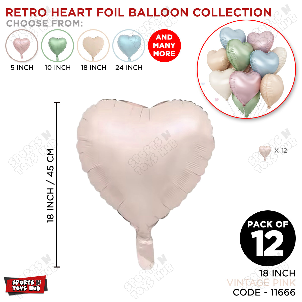 18 Inch - Vintage Pink Heart Foil Balloon