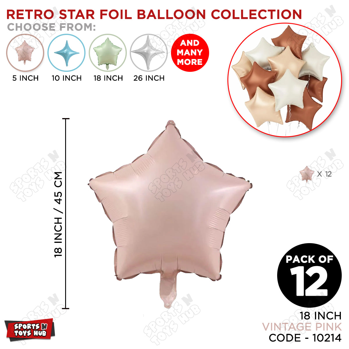 18 Inch - Vintage Pink Star Foil Balloon