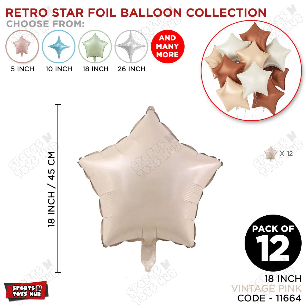 18 Inch - Vintage Pink Star Foil Balloon