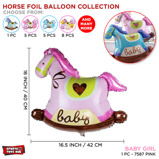 14 Inch Mini Rocking Horse Foil Balloon - Pink