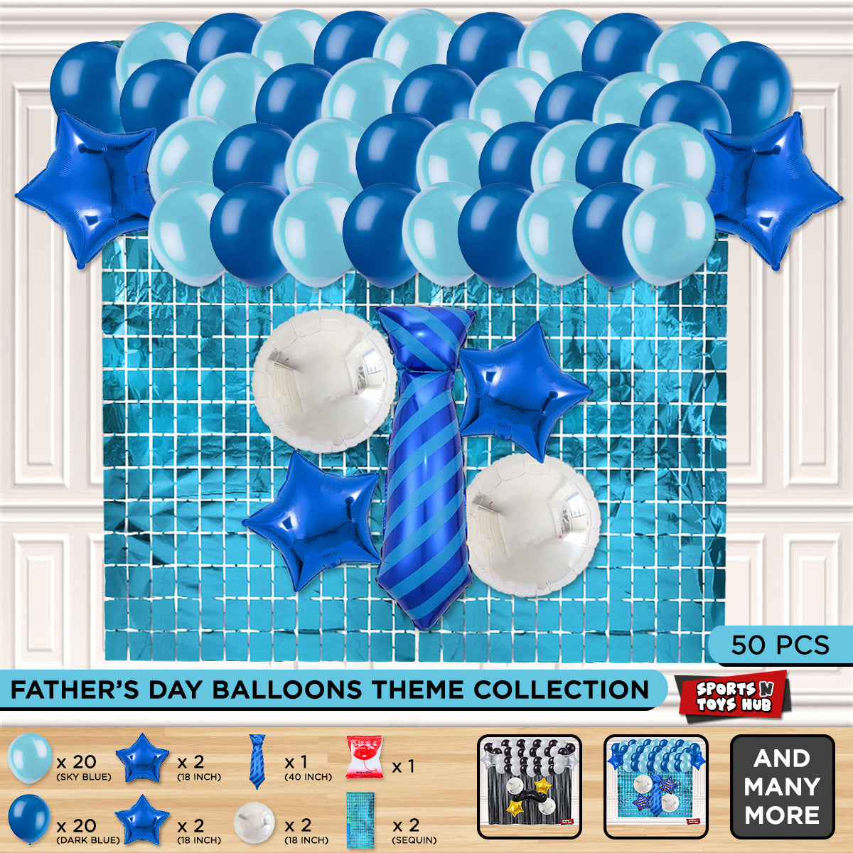 Tie Foil Balloon Set Rectangle Curtain Theme -  Pack Of 50