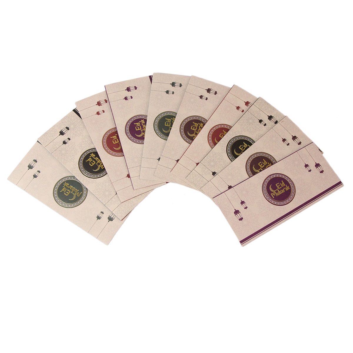 Eid Mubarak Printed Round Printed Money Envelope - Pack of 10 Assorted Colours
