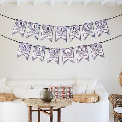 Ramadan Kareem Printed Card Banner - Blue & White
