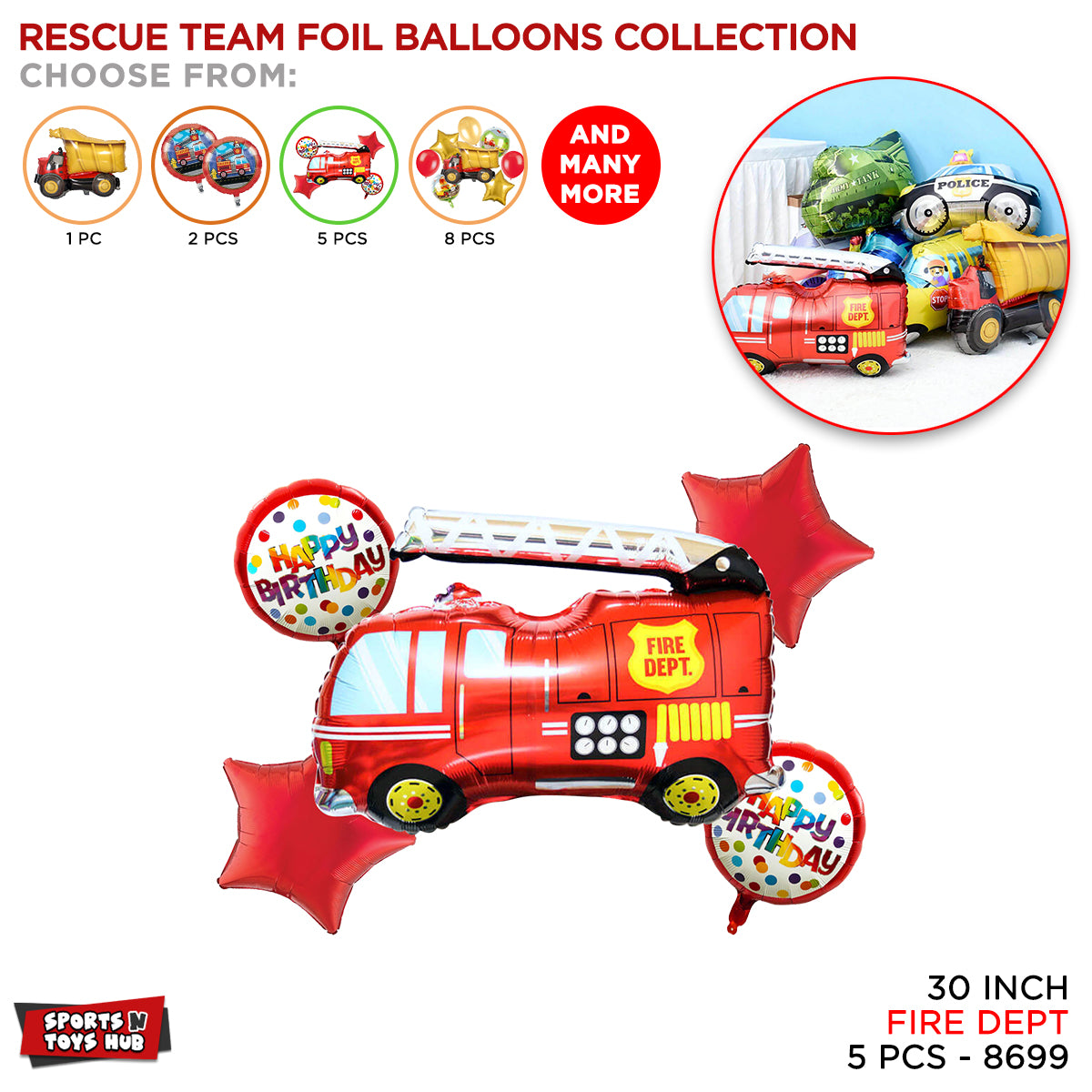 Fire Truck Foil Balloon Set Collection