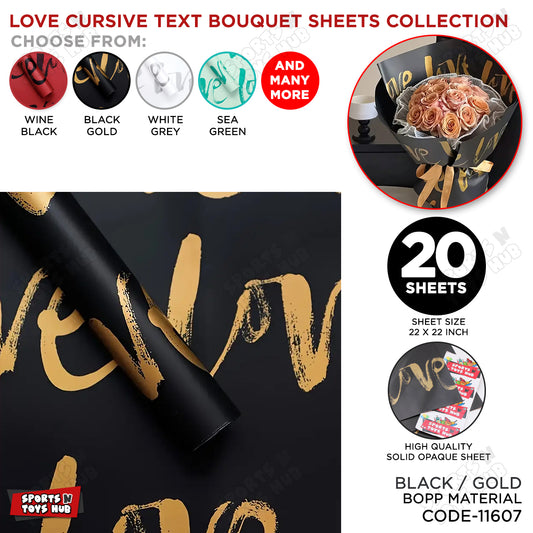 Love Cursive Text Style Gift Wrapping Paper Collection, Arts & Craft Paper For Valentine Day, Anniversary Wrap Sheets