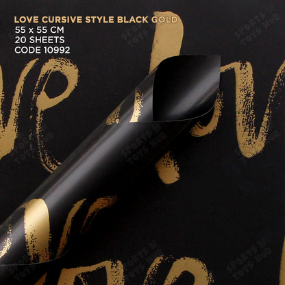 New Love Cursive Brush Script Text Print Opaque Floral Wrapping Sheets