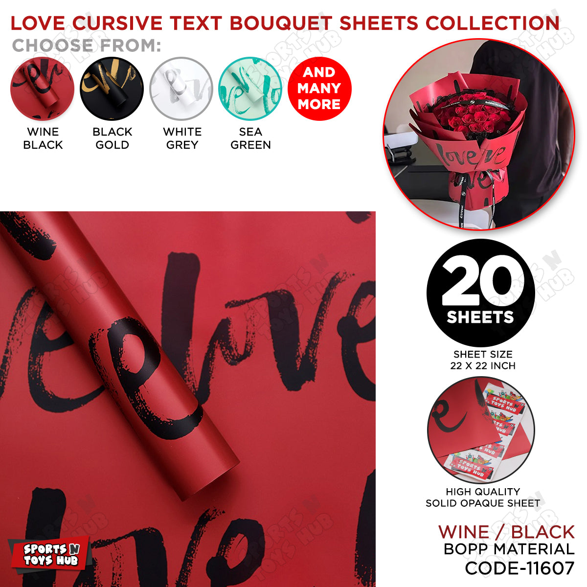 Love Cursive Text Style Gift Wrapping Paper Collection, Arts & Craft Paper For Valentine Day, Anniversary Wrap Sheets