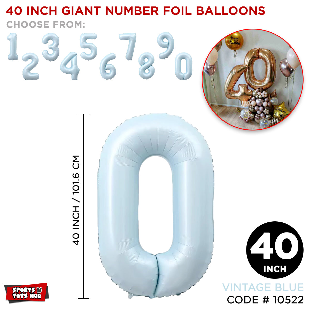 40 Inch Vintage Blue Number Foil Balloon