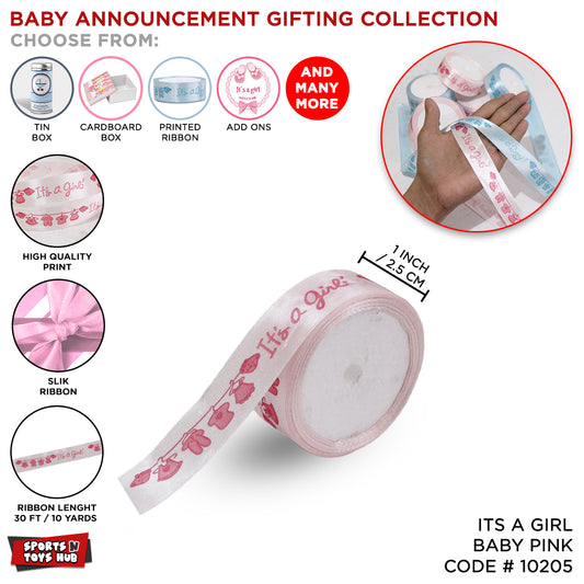 'It's a Girl' with Baby Clothes Hanging Line Printed Satin Ribbon - 1 inch x 9 yards