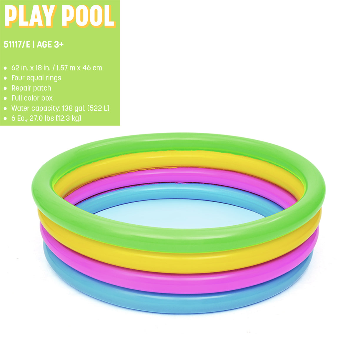 Bestway 5 Ft 4 Rings Inflatable Summer Set Swimming Pool For Kids - 51117