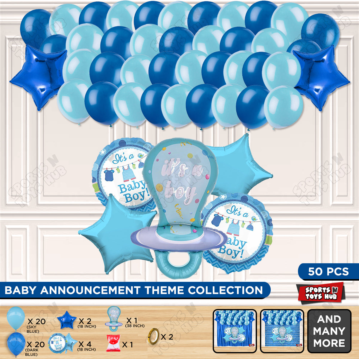Baby Boy Pacifier Foil Balloon Set Garland Theme - Pack Of 50