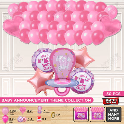 Baby Girl Pacifier Pink Foil Balloon Set Garland Theme - Pack Of 50