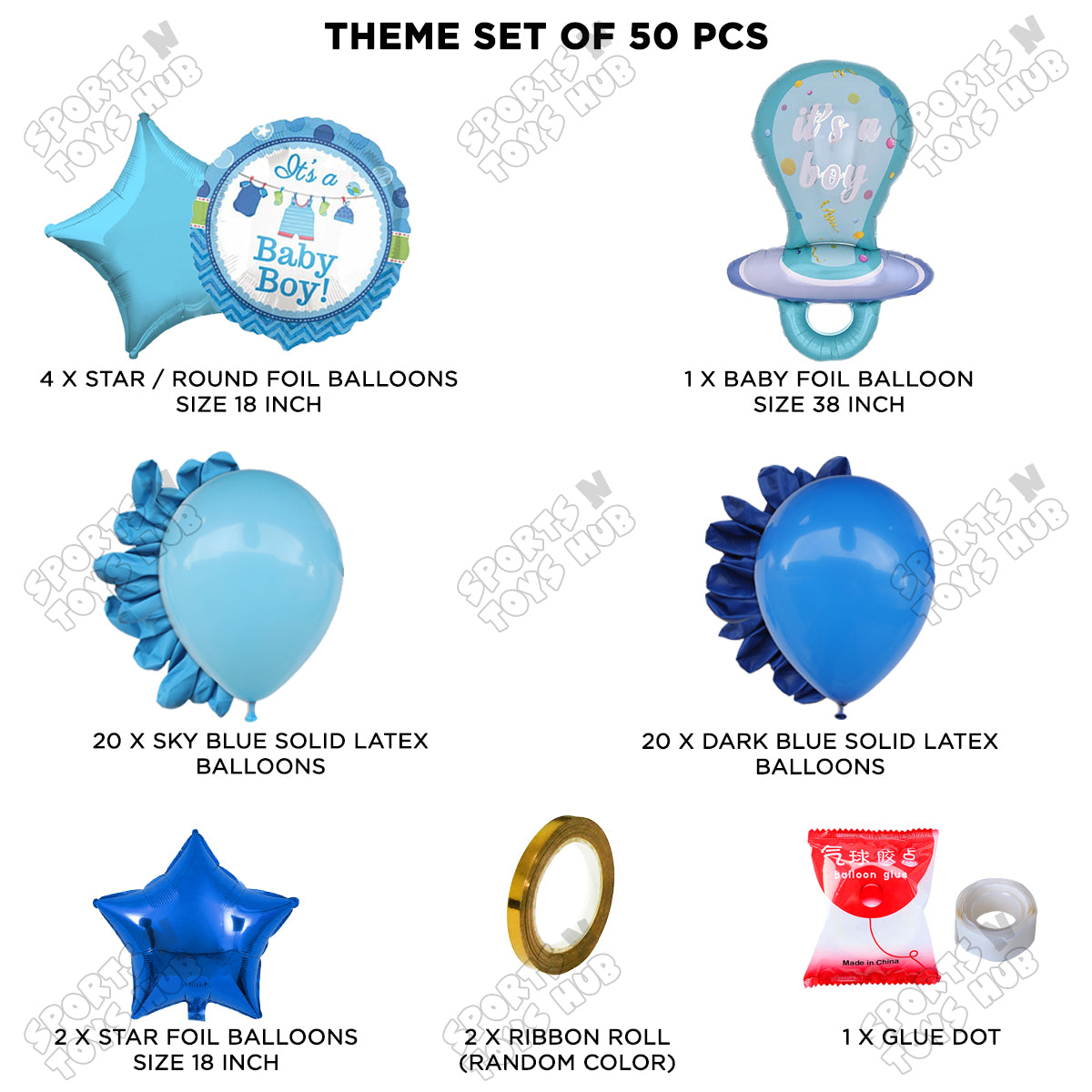 Baby Boy Pacifier Foil Balloon Set Garland Theme - Pack Of 50
