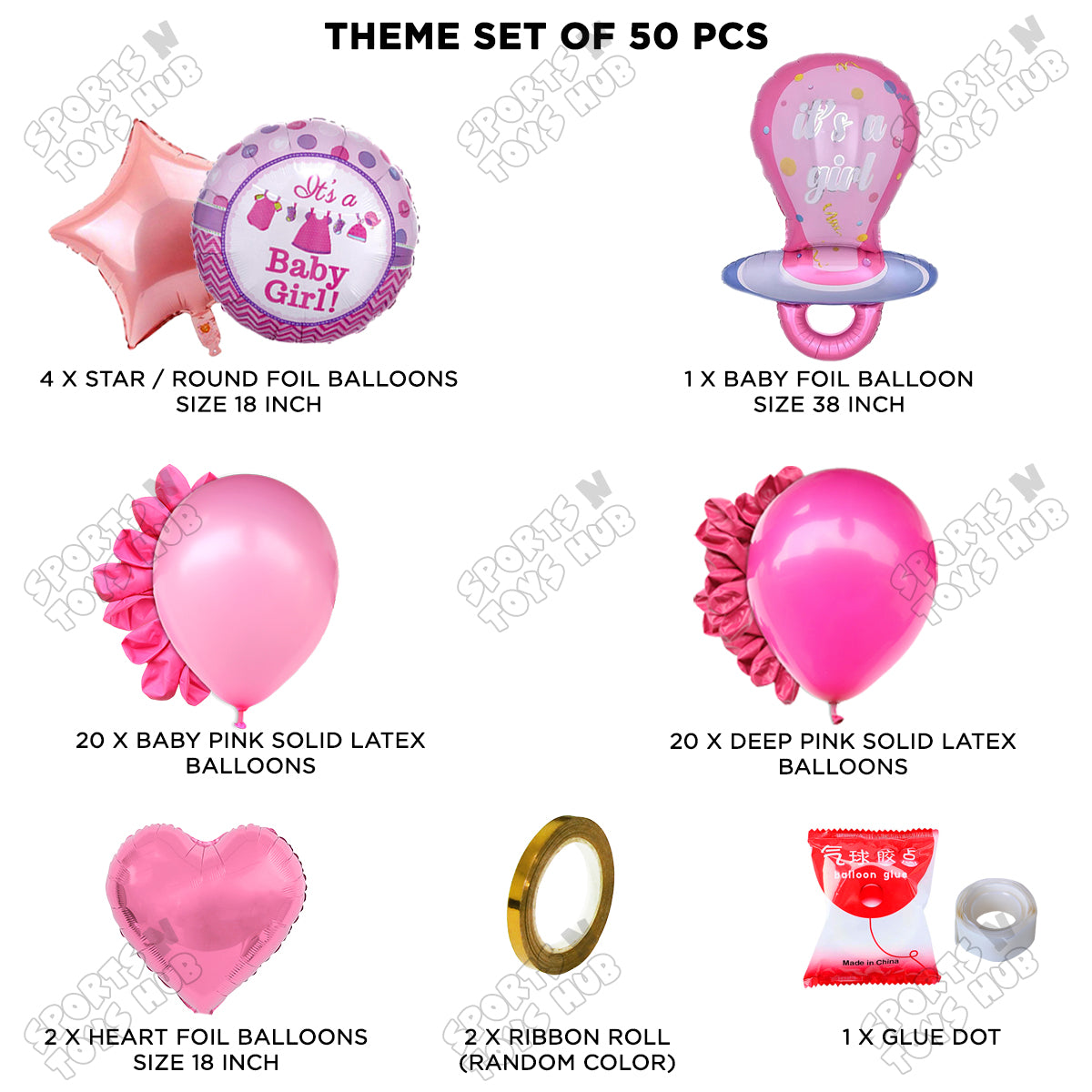 Baby Girl Pacifier Pink Foil Balloon Set Garland Theme - Pack Of 50