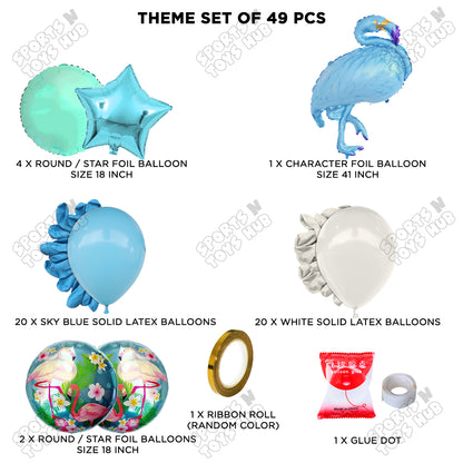 Flamingo Bird Blue Color Foil Balloon Set Theme
