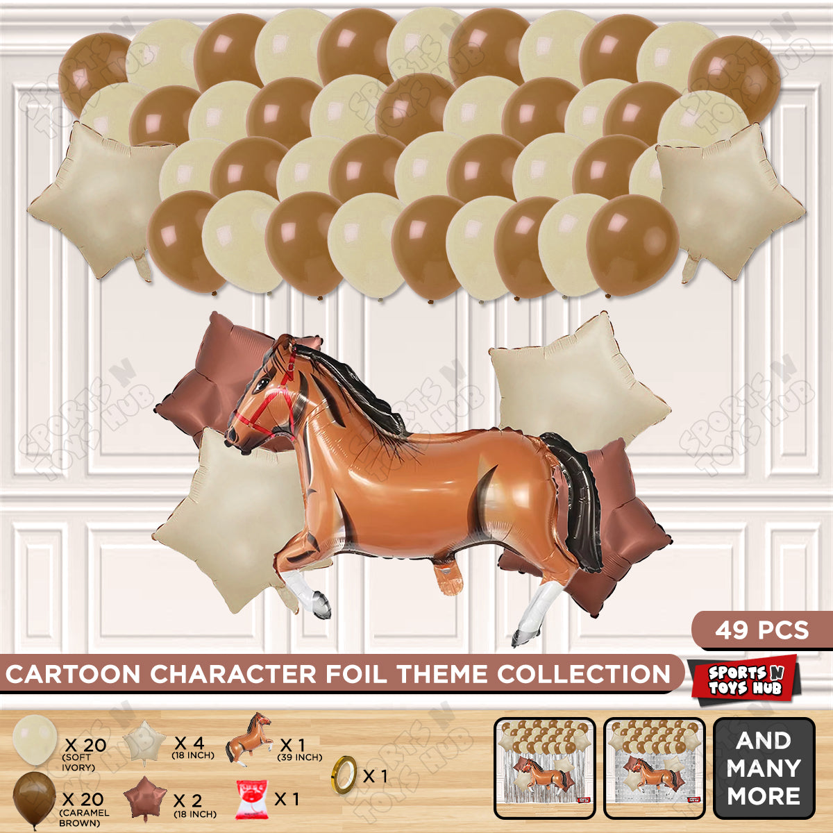 Cartoon Brown Horse Theme Foil Balloon Set – Cute Animal Horse Foil Balloons for Kids Birthday Party Decorations, Farm Theme Celebration, Baby Shower Events, Photo Booth Backdrop & Party Supplies