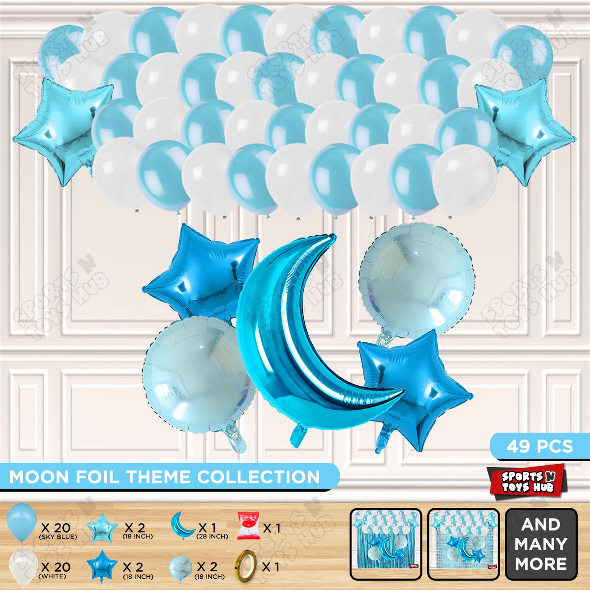 Crescent Moon Pacific Blue Color Foil Balloon Party Decoration Set